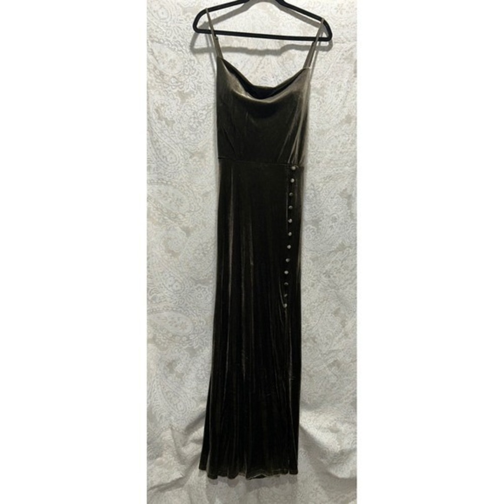 Revelry Velvet Maxi Dress Spaghetti Strap‎ Cowl Neck Button Front Olive Size 20